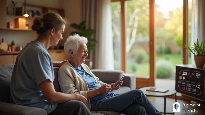 The Future of Senior Care: A Blend of Technology and Compassion, Concept art for illustrative purpose - Monok